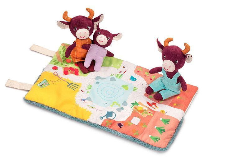 Lilliputiens Mini Rodzina Krówek Rosalie z Matą 0+ | Przytulanka Edukacyjna