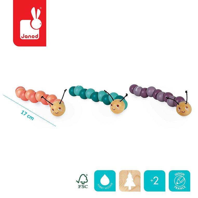 Janod Gąsienica Układanka Drewniana 2+ Elastyczna