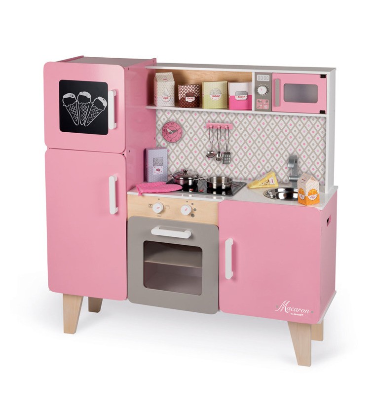 Janod, Kuchnia drewniana XL z dźwiękiem i 15 akcesoriami Macaron