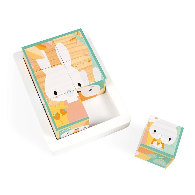 Janod Klocki Drewniane Puzzle Pure 6el 1+