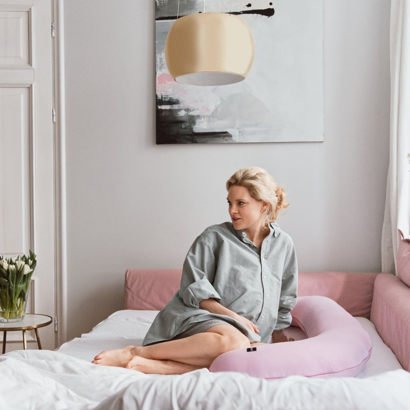 Poofi Poduszka ciążowa Organic - piwonia 120x60cm