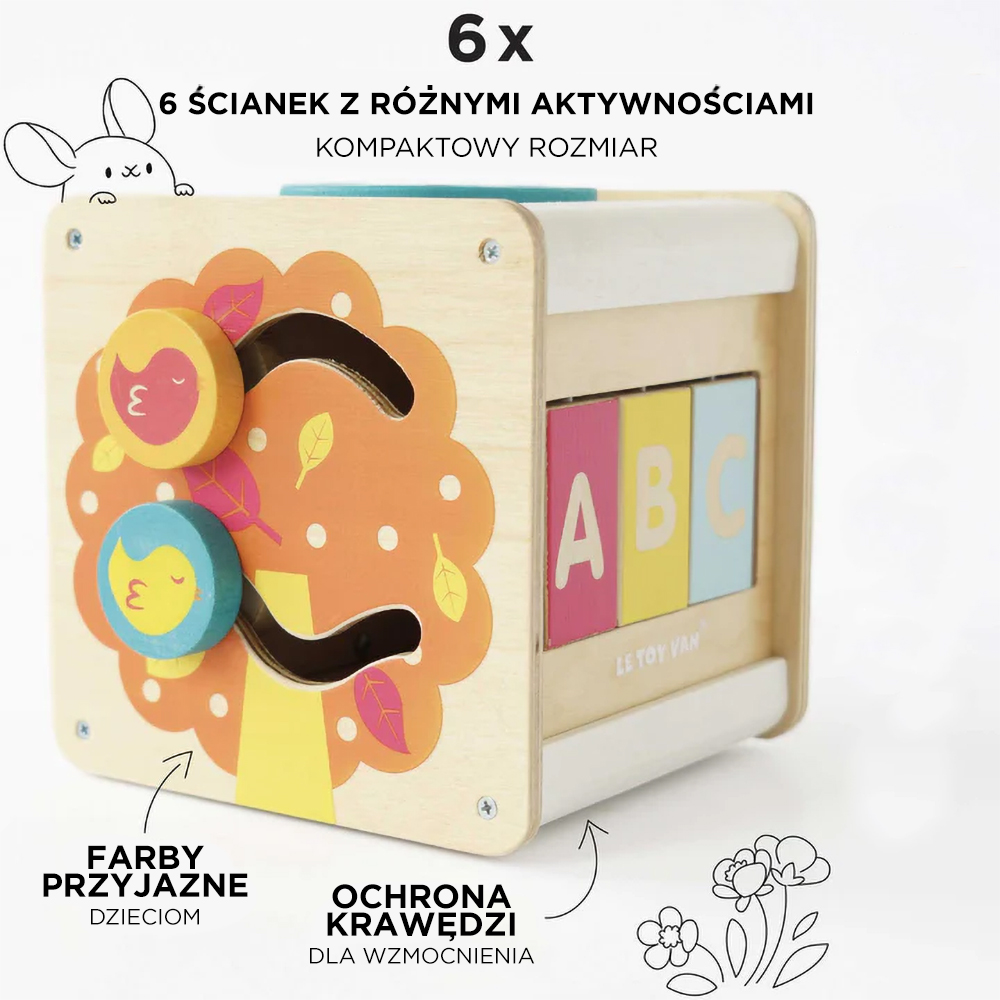 Drewniana kostka edukacyjna, zabawka sensoryczna dla dzieci, Le Toy Van