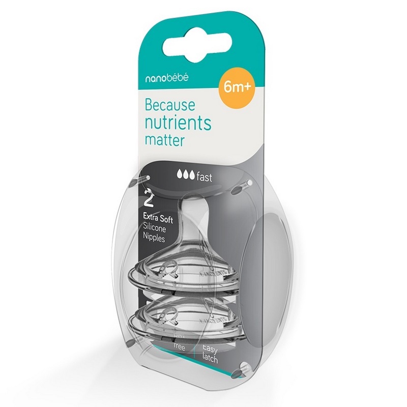 Nanobebe Smoczek Silikonowy Szybki Przepływ 2 szt. 6m+