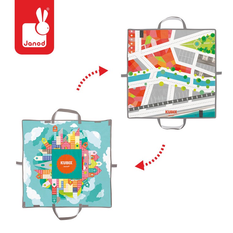 Janod Klocki Drewniane z Matą Miasto Kubix 70 szt. 3+