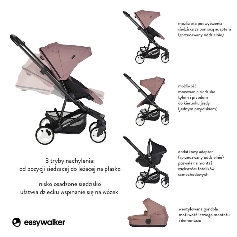 Easywalker, Charley Wózek głęboko-spacerowy Desert Pink (zawiera stelaż i siedzisko z budką)