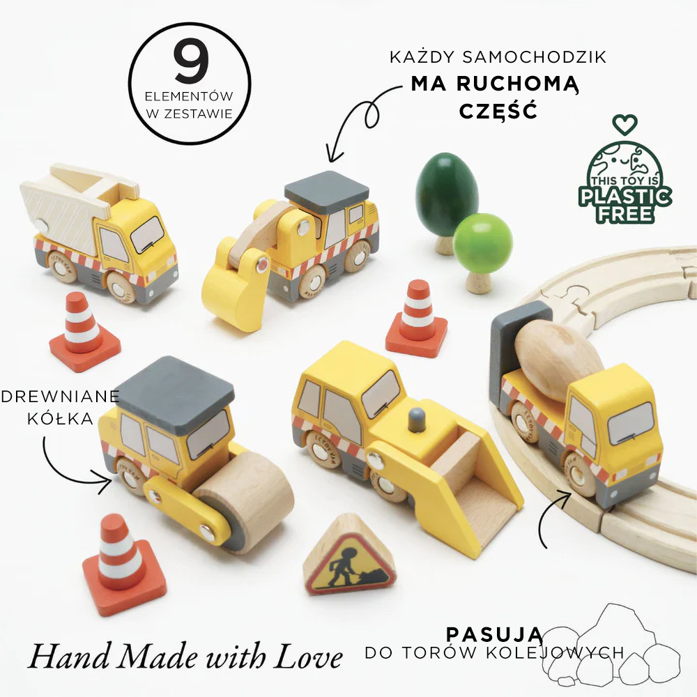 Drewniane pojazdy budowlane (zestaw pojazdów konstrukcyjnych) | Le Toy Van