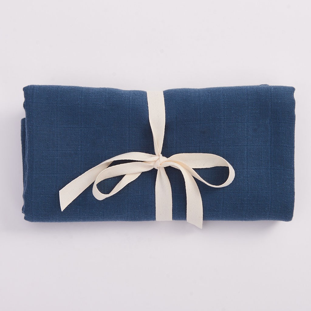 Bimbla Muślinowy Otulacz Bawełna Organiczna Granatowy 100x100