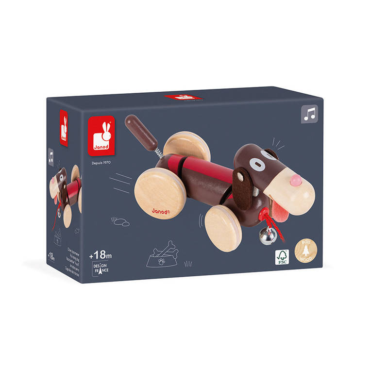 Janod Drewniany Piesek do Ciągnięcia 18m+ Stabilny