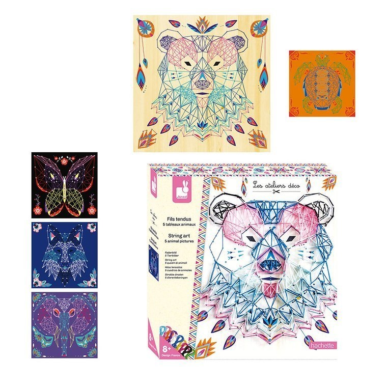 Janod Zestaw Kreatywny Przeplatanka 3D String Art Zwierzęta 8+