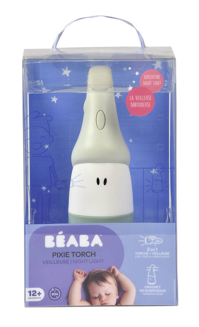 Beaba, Lampka nocna LED przenośna z latarką Pixie 90h świecenia Sage green
