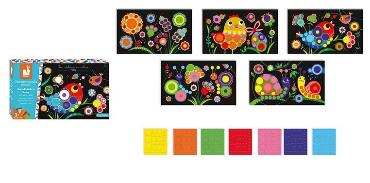 Janod Zestaw kreatywny Okrągłe naklejki Wiosna 3+