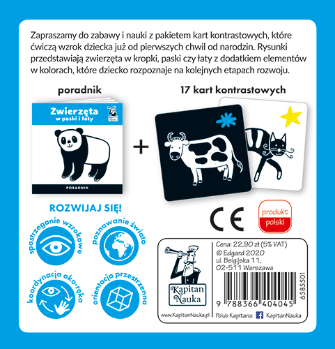 Karty kontrastowe Zwierzęta w paski i łaty z poradnikiem 0+ | Wydawnictwo Edgard