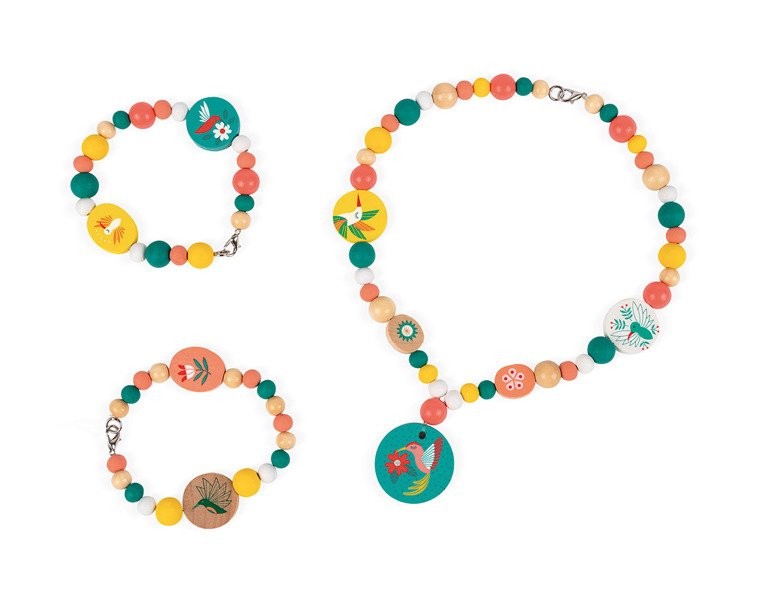 Janod Zestaw do Biżuterii Drewniane Koraliki Kolibry 6+