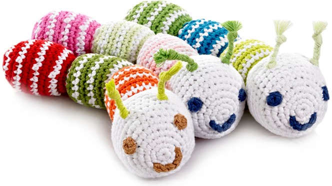 Pebble Grzechotka Gąsienica Niebieska 0+ | Rękodzieło