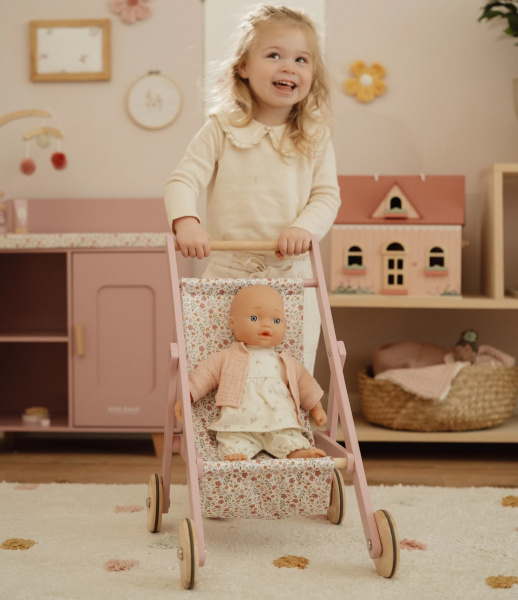 Little Dutch – Drewniany wózek dla lalek FSC – stylowy wózeczek dla dzieci 3+
