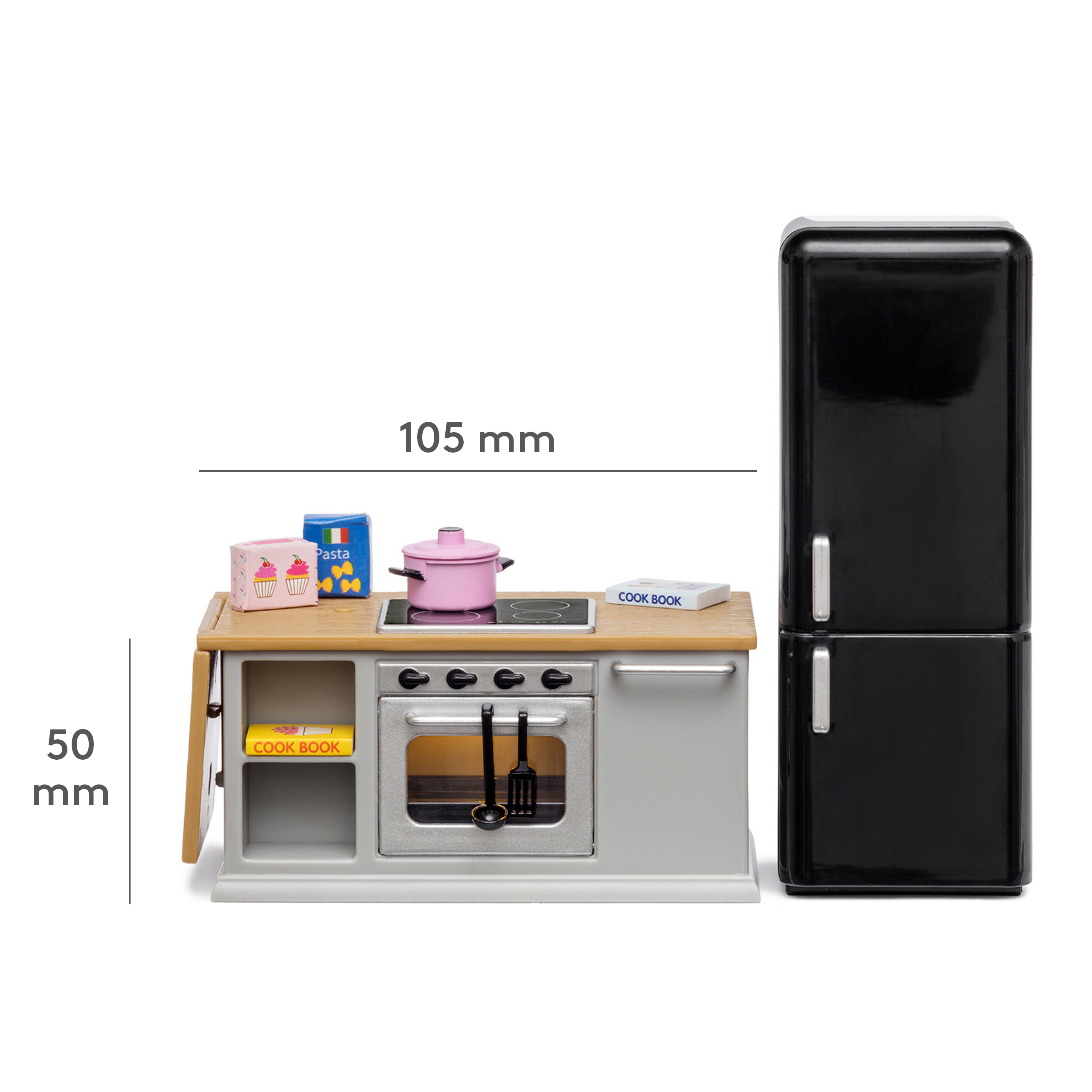 Zestaw mebli kuchennych do domku dla lalek, lodówka, kuchnia | Lundby