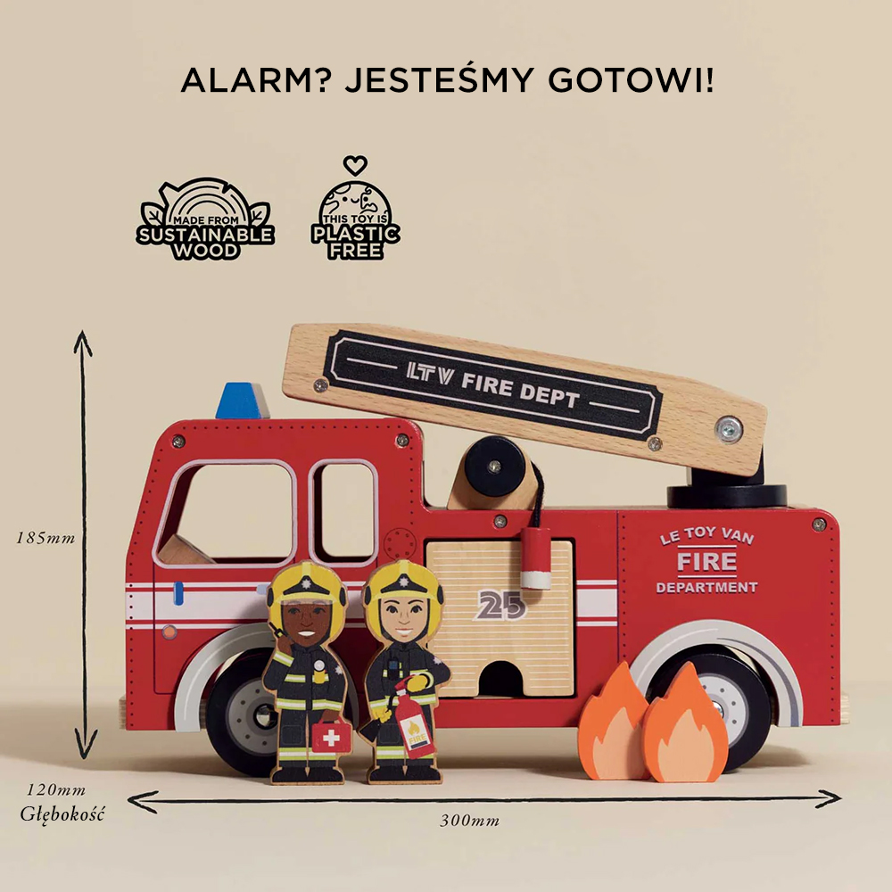 Drewniany wóz strażacki z figurkami strażaków | Le Toy Van