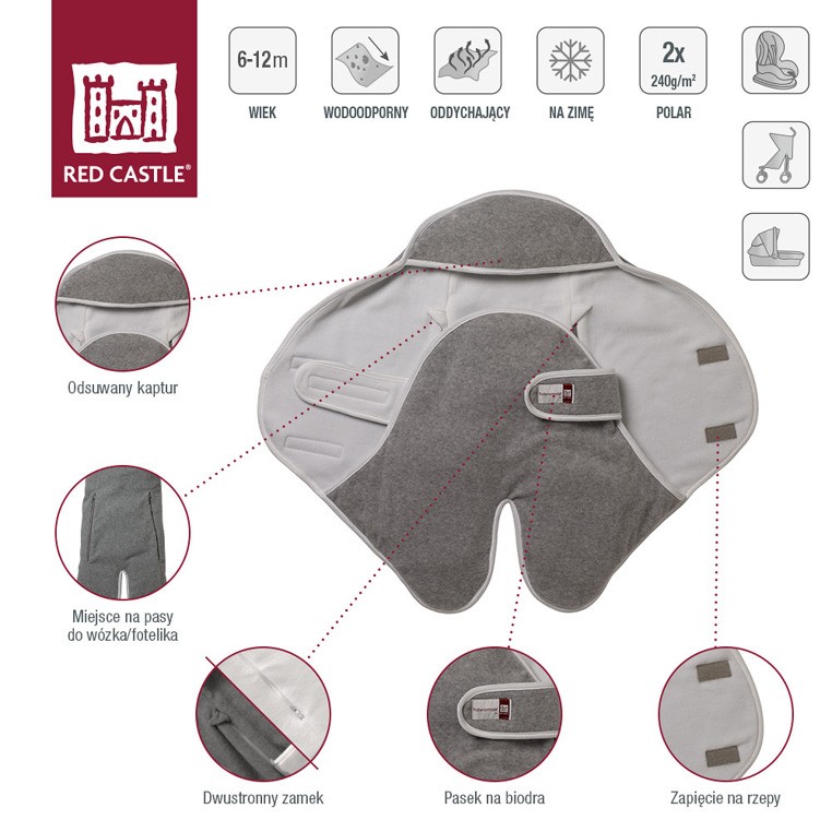 Red Castle Otulacz Babynomade 6-12m Double Fleece Grey/White