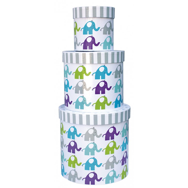 JaBaDaBaDo Pudełka Okrągłe Słonie 3 szt. Pokój Dziecięcy