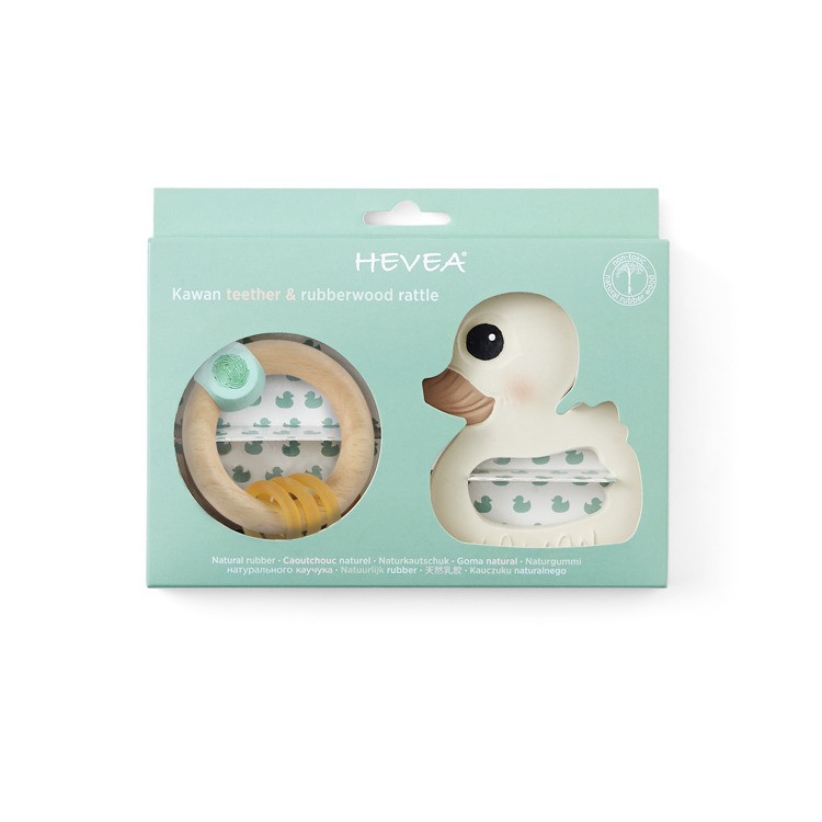 Hevea Kaczuszka Kawan Gryzak i Grzechotka Kauczuk/Drewno 0+