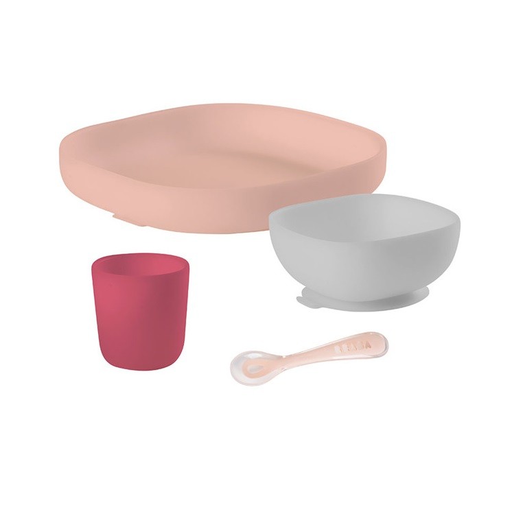 Beaba Komplet naczyń silikonowych różowy 4m+