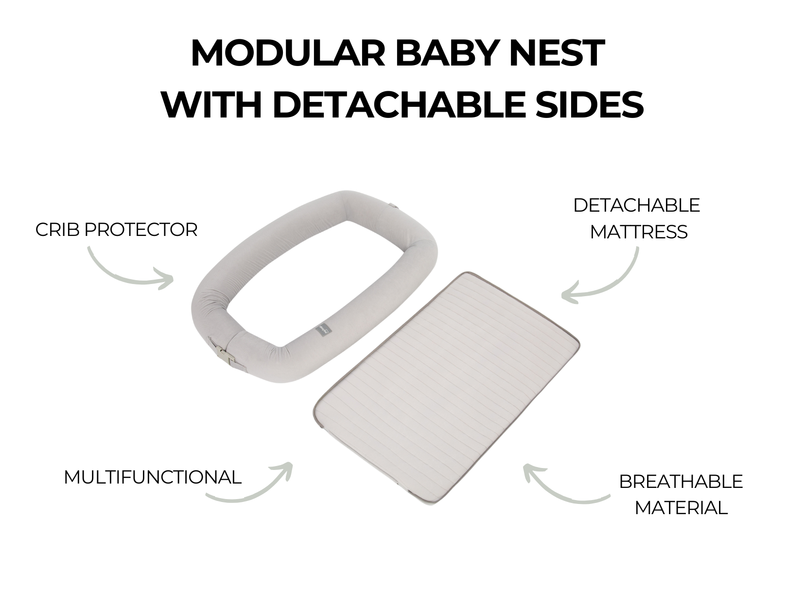 Sleepee Gniazdko Niemowlęce Modularne 2w1 Odpinane Boki Beżowe