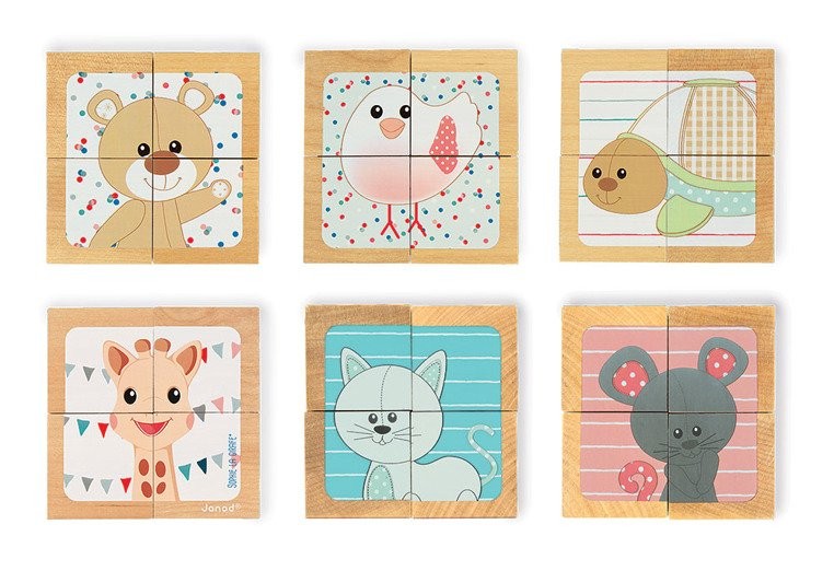 Janod Puzzle Klocki 6w1 Żyrafka Sophie 12m+