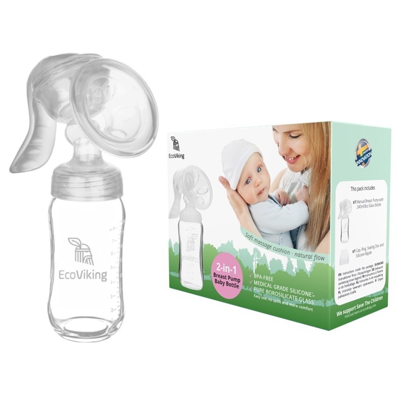 Eco Viking, Mummy Milk Laktator z Butelką Szklaną Szeroką 240 ml