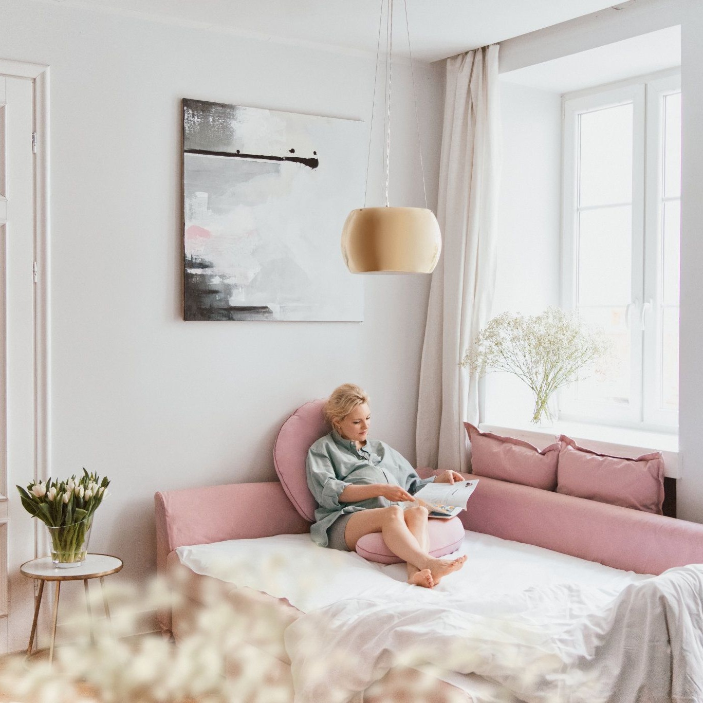 Poofi Poduszka ciążowa Organic - piwonia 120x60cm