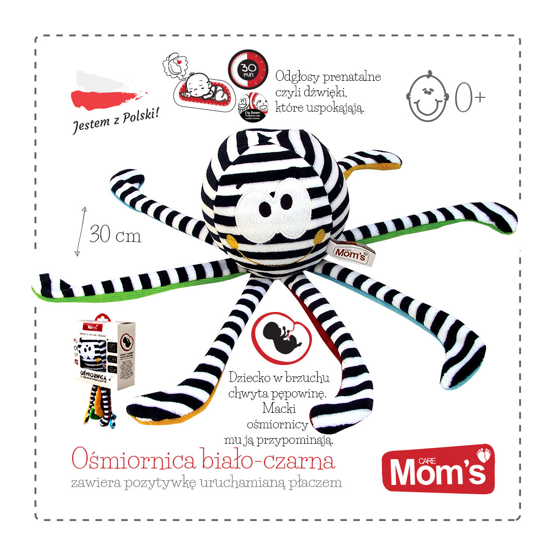 Mom's Care Ośmiornica z Szumem Prenatalnym 0+ Biało-Czarna