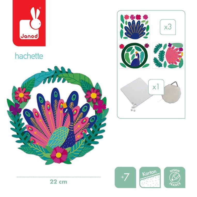 Janod Papierowy wieniec Paw 7+ Kreatywny Zestaw