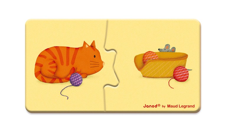 Janod Dwuczęściowe puzzle Zwierzęta i domki 20el 2+