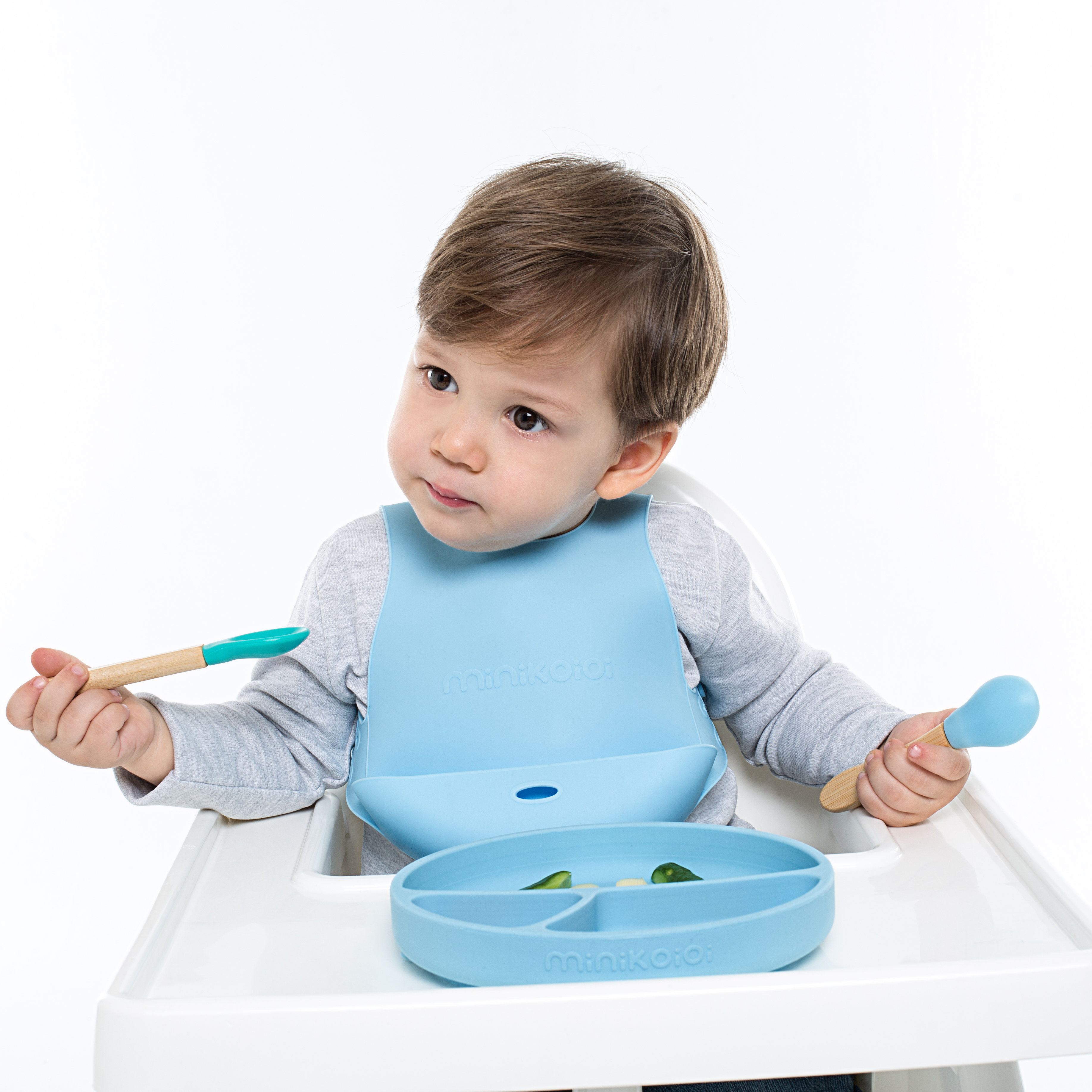 MINIKOIOI, Zestaw do nauki jedzenia - niebieski