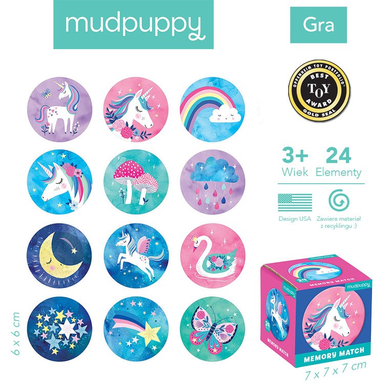 Mudpuppy Gra Mini Memory Magiczne jednorożce 4+