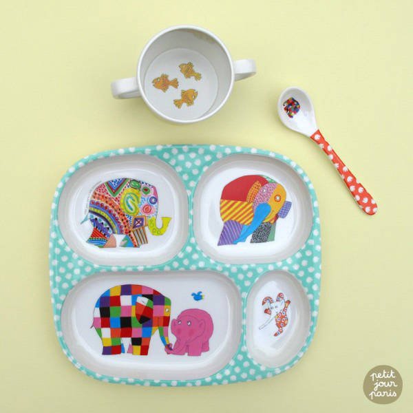 Petit Jour Paris Talerz z przegródkami Elmer słoń 12m+