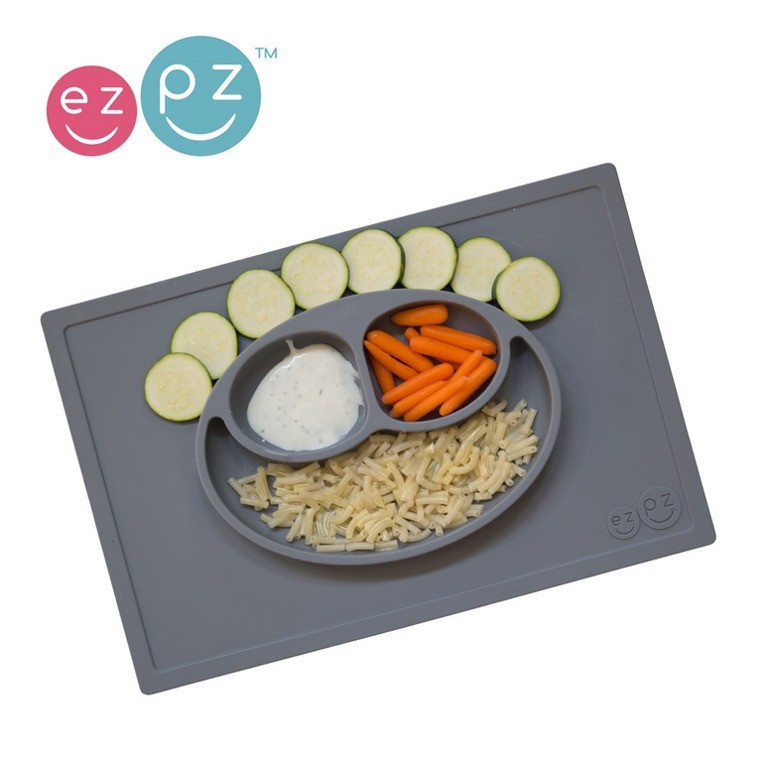 EZPZ Talerzyk z podkładką 2w1 Happy Mat szary 6m+