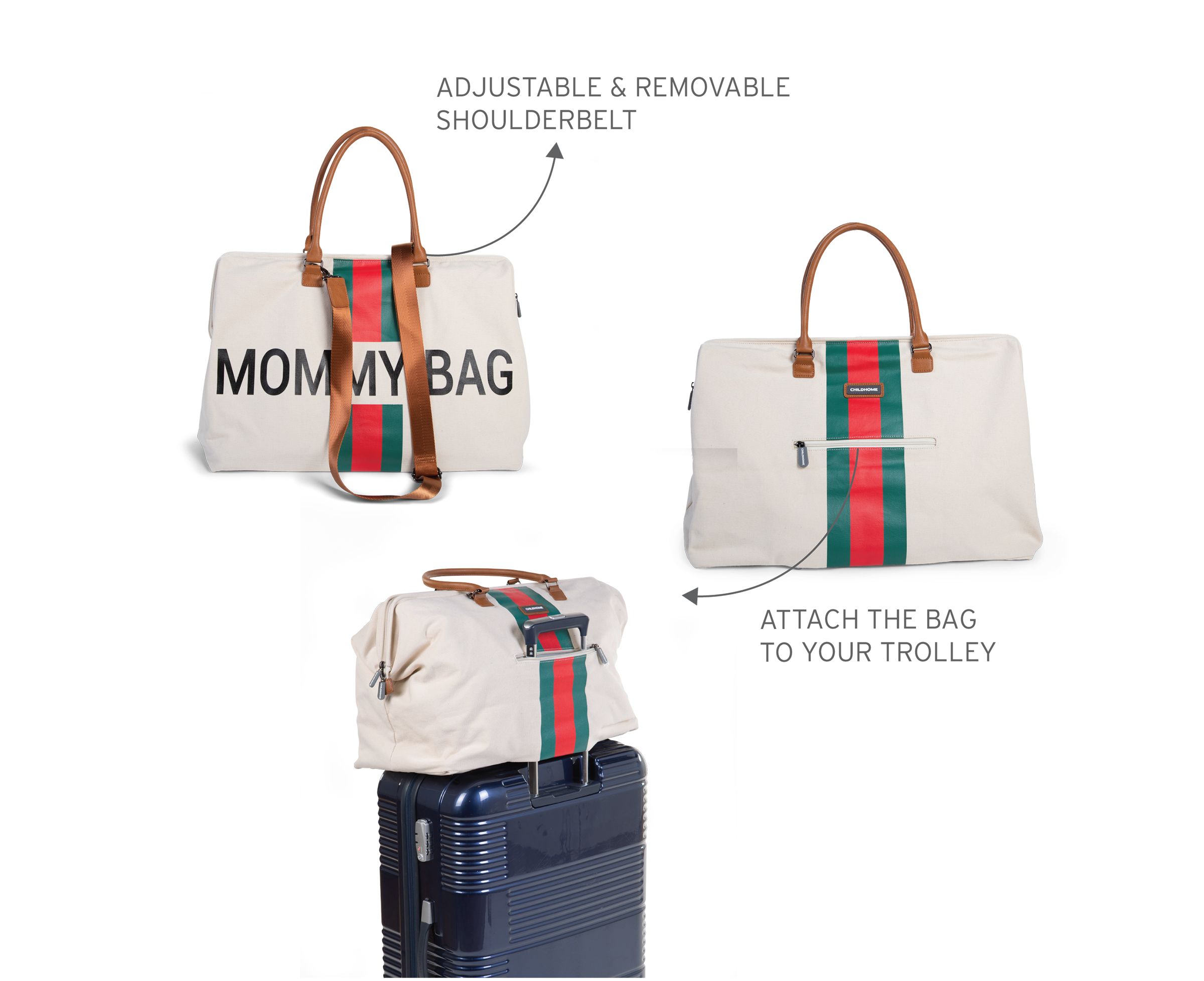 Childhome Torba Mommy Bag Paski Beżowa | Torba dla Mamy