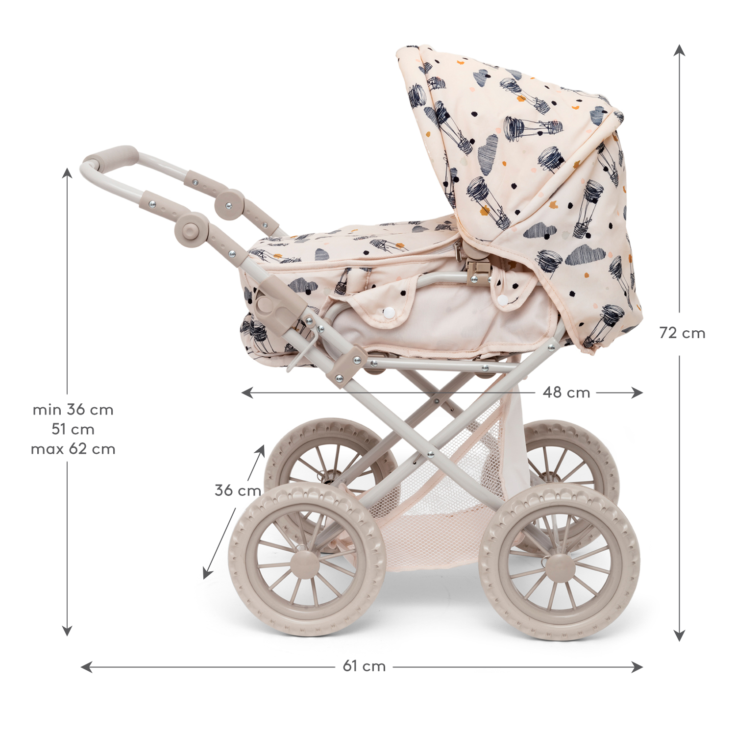 Wózek dla lalek 3 w 1, gondola, spacerówka i nosidełko, zabawka, Skrallan