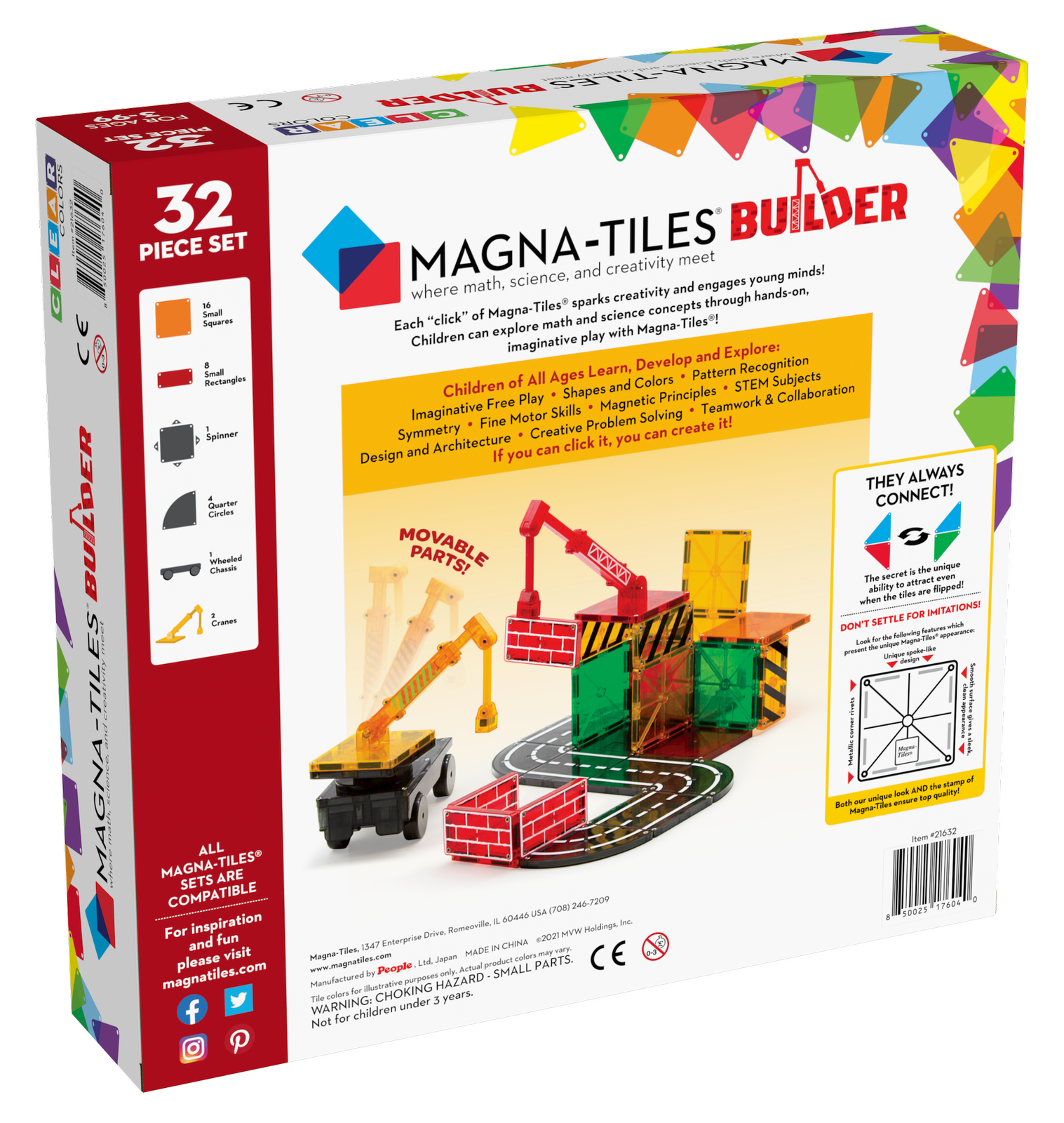 Magna-Tiles Klocki Magnetyczne Builder 32 el. 3+
