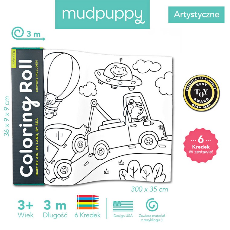 MUDPUPPY Kolorowanka w rolce 3m - Środki transportu 3+