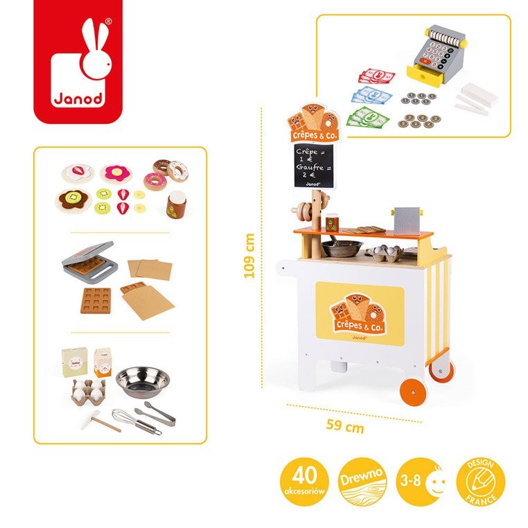 Janod Mobilna Drewniana Cukiernia z 40 Akcesoriami 3+
