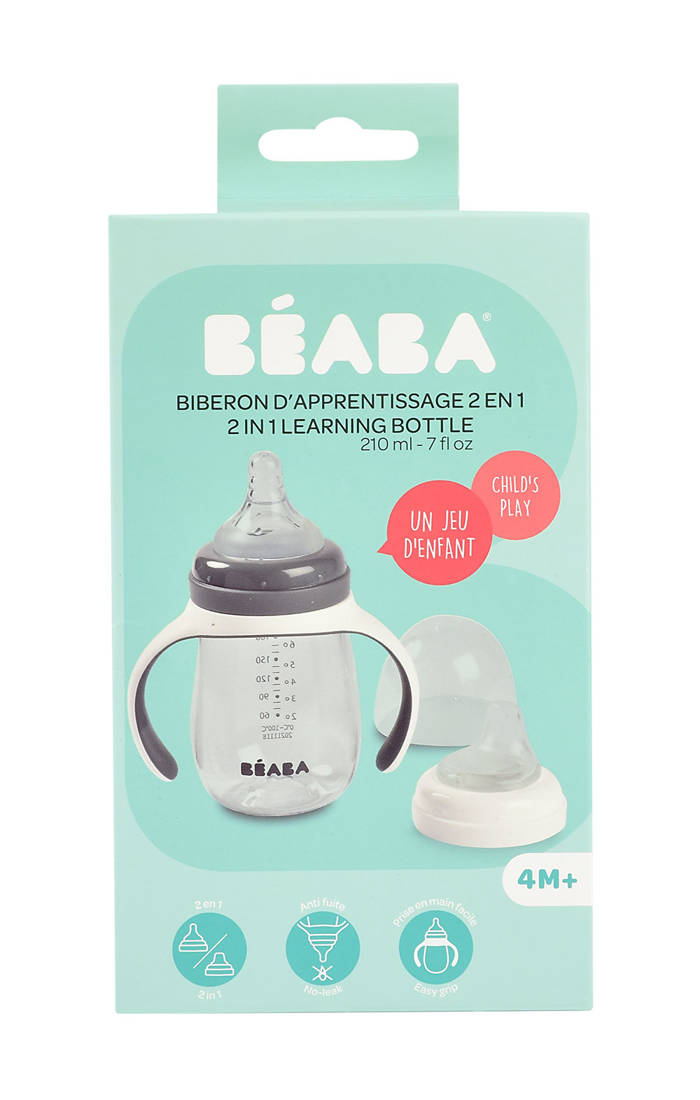 Beaba Butelka treningowa 2w1 Tritan 210ml Mineral grey 6m+