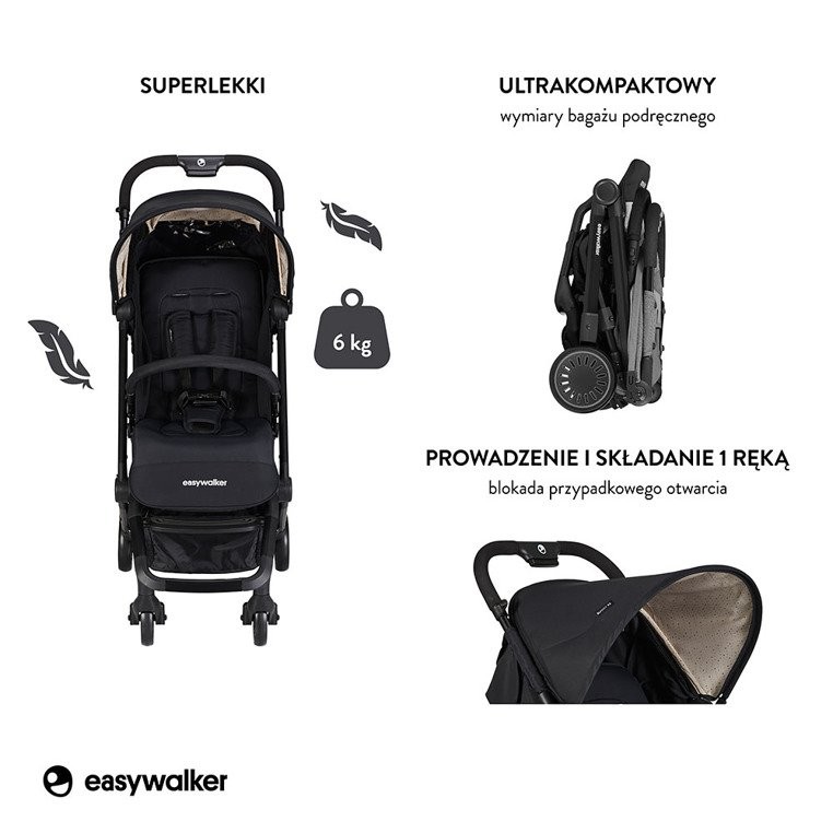 Easywalker Buggy XS Wózek spacerowy z osłonką przeciwdeszczową Night Black kolekcja 2019