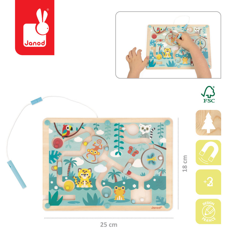Janod Magnetyczny Labirynt Tropik Gra Zręcznościowa Drewniana 2+