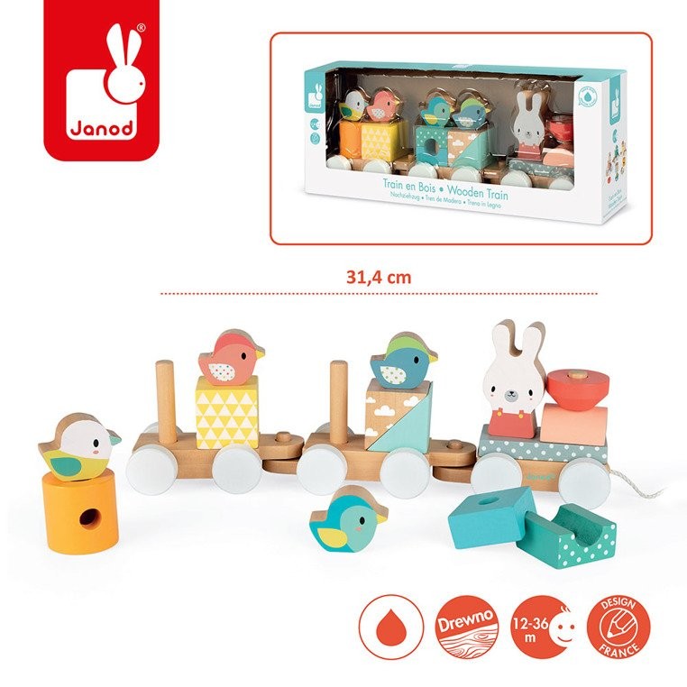 Janod Pociąg z Klockami do Ciągnięcia Pure 12m+