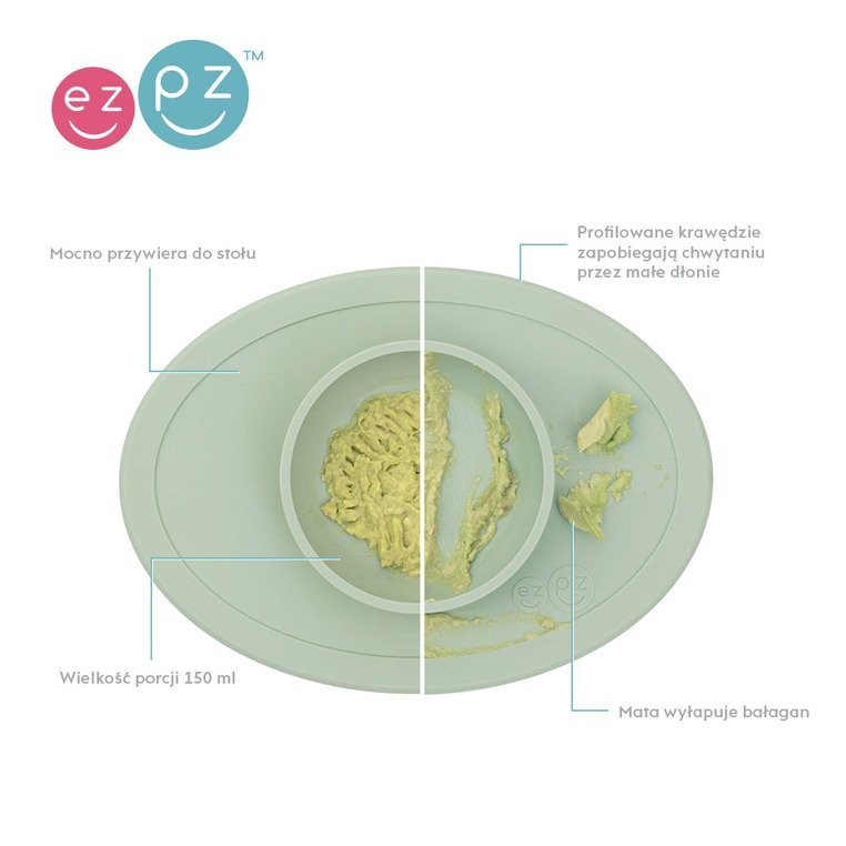 EZPZ Komplet naczyń silikonowych First Foods Set 6m+ pastelowa zieleń