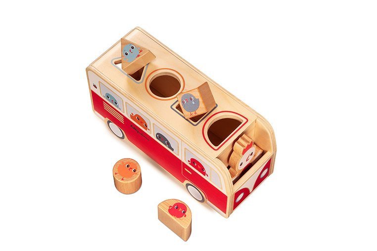Lilliputiens Drewniany Autobus-Sorter z Kurczaczkami 12m+