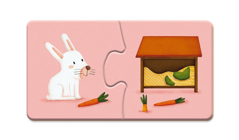 Janod Dwuczęściowe puzzle Zwierzęta i domki 20el 2+