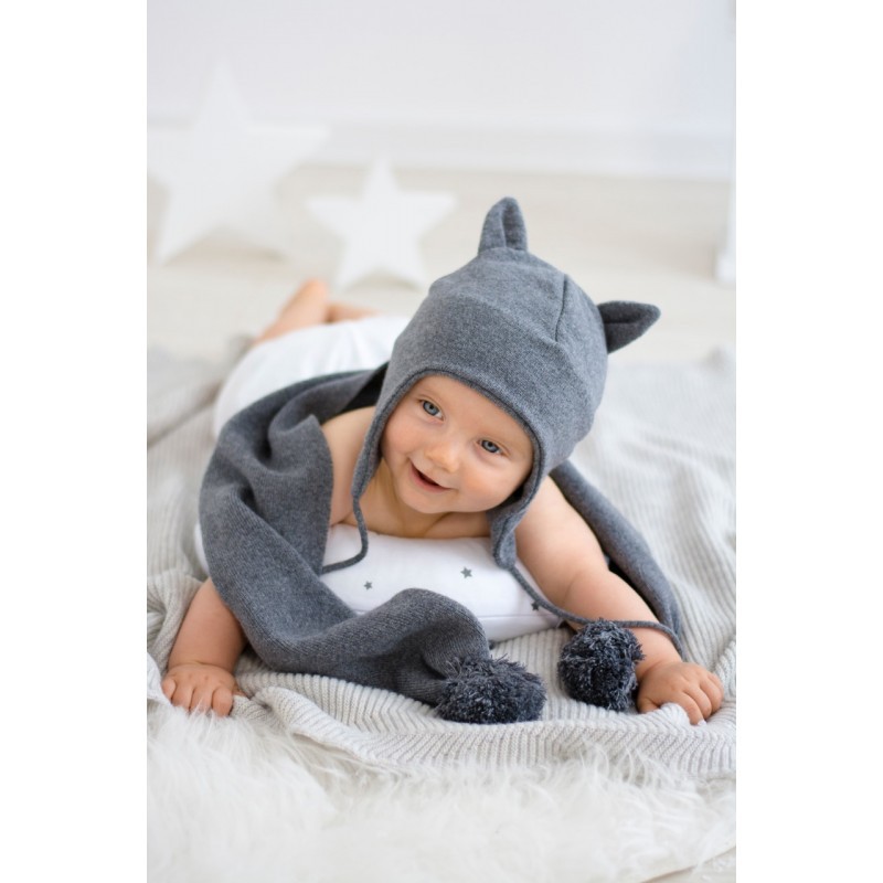 Effii Czapka Kaszmirowa z Uszkami L Grafitowa 1+