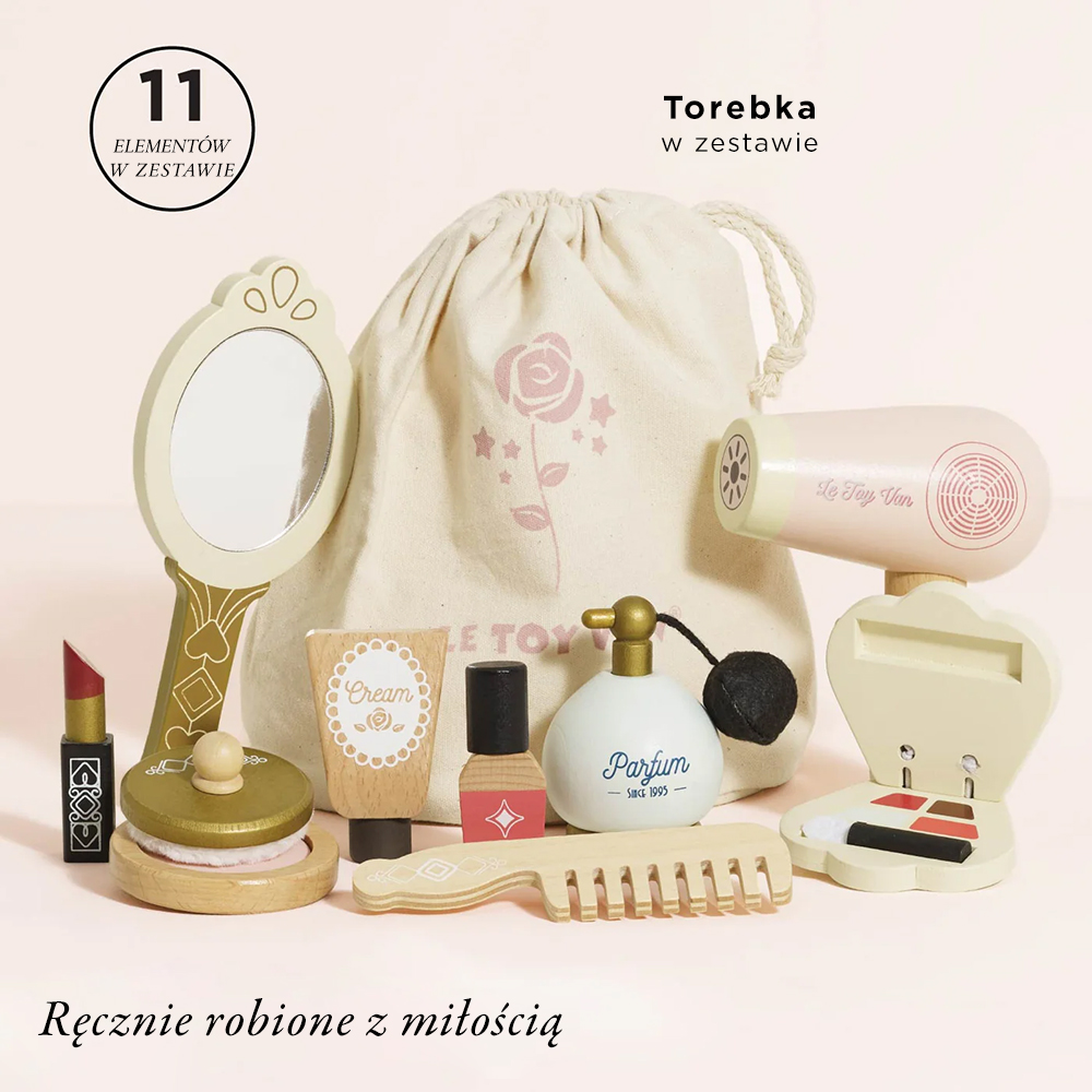 Le Toy Van Zestaw małej stylistki – drewniane kosmetyki dla dzieci do zabawy w makijaż 3+